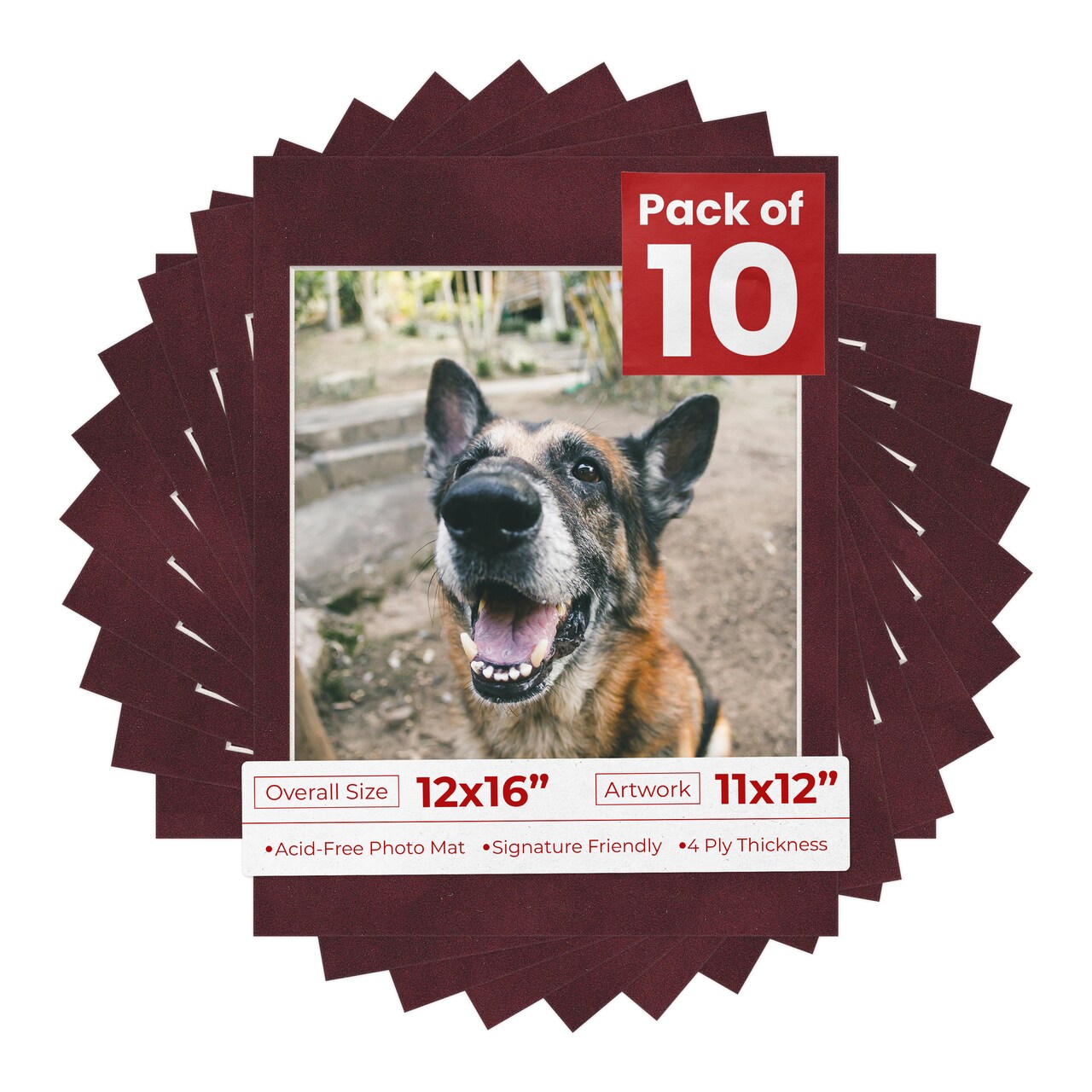 Dark Red Suede Mat Board for 12x16 Frames - Fits 11x12 Photos